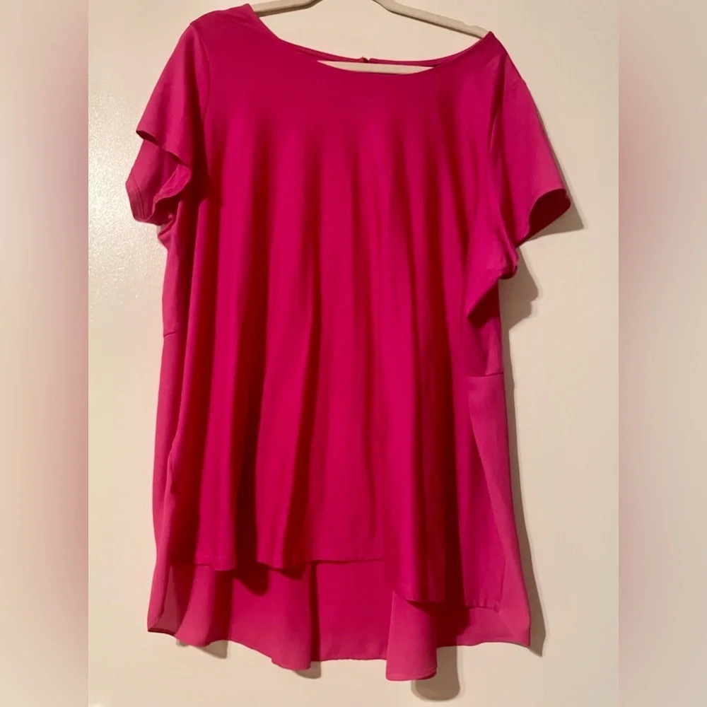 Lands End Women’s Fuchsia Pink Flutter Sleeve blouse 2X